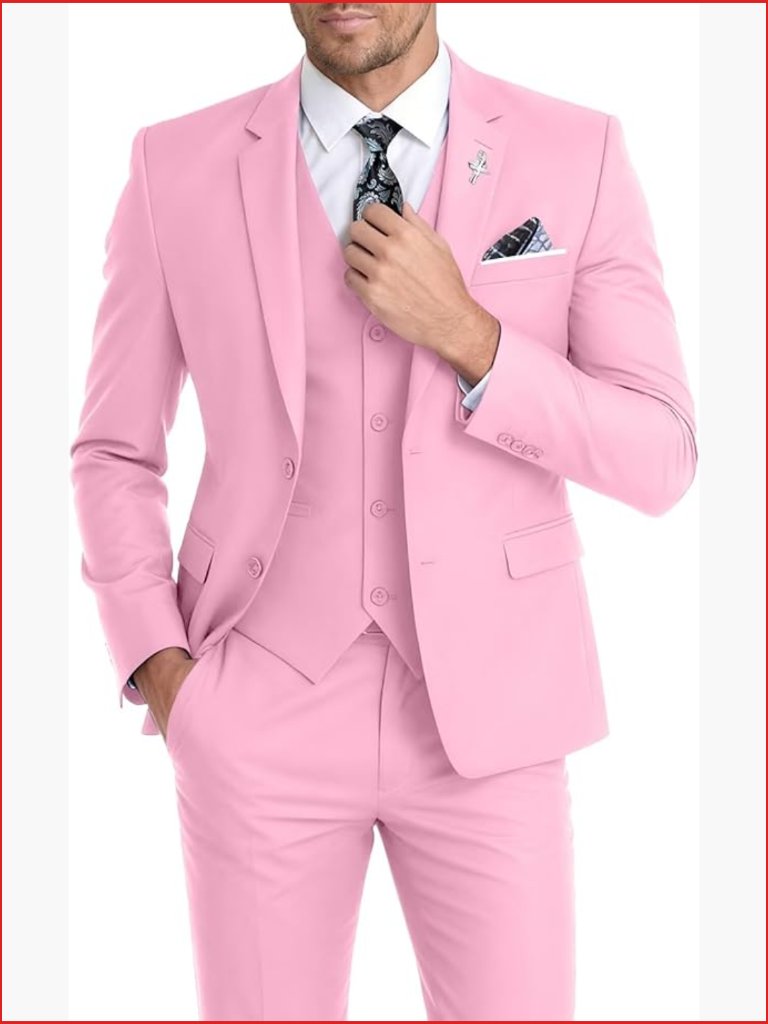 Men's 3 Piece Suit Set Slim Fit Wedding Groomsmen Suit Jacket Vest Pants With